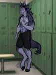  anthro bathroom bottomwear closet clothing equid equine hi_res horse jakkal male mammal moslty_nude pose shorts solo wearing with 