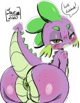  &lt;3 &lt;3_eyes absurd_res anthro anus backsack balls bedroom_eyes big_butt blush butt dragon friendship_is_magic genitals girly green_body green_eyes hi_res looking_at_viewer looking_back looking_back_at_viewer male multicolored_body my_little_pony narrowed_eyes nude perineum presenting presenting_anus presenting_hindquarters purple_body purple_scales raised_tail saurian_(artist) scales seductive simple_background solo spike_(mlp) white_background 