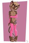  2017 2:3 4_fingers 4_toes abstract_background amber_eyes anthro arm_warmers armwear balls biped blush bottomwear brown_body brown_fur brown_hair brown_tail chastity_cage chastity_device clothing digital_drawing_(artwork) digital_media_(artwork) felid fingers fuf fur genitals hair hand_on_arm head_tilt hi_res holding_arm leg_warmers legwear lion lock looking_at_viewer male mammal monotone_hair monotone_tail mostly_nude multicolored_body multicolored_fur pantherine penis pink_arm_warmers pink_bottomwear pink_clothing pink_leg_warmers shy signature simple_background smile solo spots standing teeth tiptoes toes two_tone_body two_tone_fur 