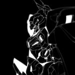  black_background from_side gundam gundam_g_no_reconguista highres kabakali kuroiwa_cookie looking_down mecha monochrome no_humans science_fiction solo upper_body white_eyes 