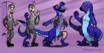  claws clothing dinosaur dragonsica dromaeosaurid finger_claws human male mammal mid_transformation purple_background reptile scalie sequence simple_background smile solo species_transformation talons teeth theropod toe_claws torn_clothing transformation transformation_sequence velociraptor 