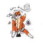  &lt;3 1:1 anthro blush boxer_briefs canid canine clothing eggplant english_text fivey_fox food fox fruit low_res male mammal multicolored_body plant shaded simple_coloring simple_shading slightly_chubby solo text tongue tongue_out underwear 