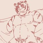  1:1 2020 anthro balls blush clothed clothing embarrassed felid genitals kemono low_res male mammal morenatsu open_clothing open_shirt open_topwear pantherine penis run_aki shirt sketch solo tiger topwear torahiko_(morenatsu) video_games visual_novel 