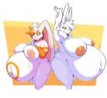  anthro areola belly big_belly big_breasts breasts duo female hi_res huge_breasts hyper hyper_belly lagomorph leporid looking_at_viewer mammal navel navel_piercing nipples nude piercing pregnant rabbit raised_arm theboobiesus 