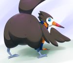  absurd_res ambiguous_gender avian beak big_butt bird butt feathers feral half-closed_eyes hi_res huge_butt likri looking_at_viewer narrowed_eyes nintendo pok&eacute;mon pok&eacute;mon_(species) presenting presenting_hindquarters scarf simple_background smile solo thick_thighs trumbeak video_games wings 