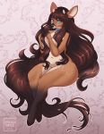  anthro big_breasts breasts brown_body brown_hair cervid collar female hair hi_res long_hair mammal nude sitting solo spottedtigress thick_thighs 