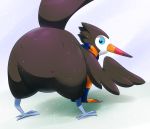  absurd_res ambiguous_gender avian beak big_butt bird butt feathers feral half-closed_eyes hi_res huge_butt likri looking_at_viewer narrowed_eyes nintendo pok&eacute;mon pok&eacute;mon_(species) presenting presenting_hindquarters scarf simple_background smile solo sparkles thick_thighs trumbeak video_games wings 