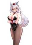  3books absurdres animal_ears arms_under_breasts blush breasts cleavage crossed_arms detached_collar highres inubashiri_momiji large_breasts leotard looking_at_viewer playboy_bunny playboy_bunny_leotard tail touhou wolf_ears wolf_tail 