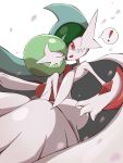  ! absurdres blurry closed_eyes commentary_request gallade gardevoir gen_3_pokemon gen_4_pokemon highres jahana_mei looking_at_another mega_gallade mega_gardevoir mega_pokemon open_mouth pokemon pokemon_(creature) red_eyes spoken_exclamation_mark tongue white_skin 