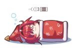  1girl :3 absurdres ange_katrina blush chibi closed_eyes highres nijisanji papa-kun_(destiny549-2) red_hair short_hair sleeping sleeping_bag solo virtual_youtuber 