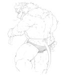  absurd_res anthro bovid bovine butt cattle clothing gindan hi_res horn looking_at_viewer looking_back male mammal monochrome muscular simple_background solo speedo swimwear waiter 