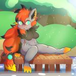  1:1 anthro blush breasts canid canine canis claws digital_media_(artwork) domestic_dog female feral fluffy fox fur green_eyes hair hi_res humanoid looking_at_viewer mammal mane nintendo nude pok&eacute;mon pok&eacute;mon_(species) smile solo video_games wes_(zoruabydefault) zoroark zoruabydefault 