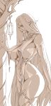  1girl bare_shoulders breast_curtains breasts bridal_gauntlets cerestia_of_life circlet covered_nipples curvy elf hair_ornament highres lantern large_breasts last_origin long_hair long_pointy_ears looking_to_the_side monochrome pelvic_curtain pointy_ears sh7_for_drawing standing thick_thighs thighs very_long_hair 