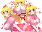  blonde_hair blue_eyes crown dress elbow_gloves gloves heart kinakosuki long_hair princess_peach super_mario_bros 