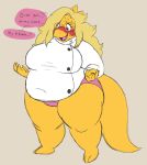  alphys anthro barefoot belly big_belly big_breasts blonde_hair blush bodily_fluids breasts buckteeth clothed clothing coat cobalt_bloatad dialogue embarrassed english_text eyewear female front_view glasses hair hi_res huge_breasts lab_coat lizard looking_at_self looking_down navel_outline nervous nervous_smile non-mammal_breasts obese obese_anthro obese_female open_mouth open_smile overweight overweight_anthro overweight_female panties reptile scales scalie sharp_teeth simple_background smile solo speech_bubble standing stuttering surprise sweat teeth text thick_thighs three-quarter_view tight_coat tongue topwear undertale underwear video_games wide_hips worried yellow_body yellow_scales 