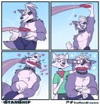 &lt;3 2020 5_fingers anthro armpit_hair biceps biped blush bodily_fluids body_hair bottomwear canid canine canis catching cheek_tuft chest_tuft clothed clothing collar comic cute_fangs digital_media_(artwork) duo english_text eye_patch eyewear facial_tuft fangs fingers fox fox_mccloud frisbee fully_clothed fur green_clothing green_topwear grey_body grey_fur grey_tail grin hair hand_on_head hi_res inner_ear_fluff looking_at_another looking_down looking_up male male/male mammal monotone_body monotone_fur multicolored_body multicolored_fur muscular muscular_anthro muscular_male navel neckerchief nintendo pants partially_clothed pecs petting shoulder_tuft slim smile standing star_fox studded_collar sweat teeth text tongue toomuchdynamite topless topwear tuft two_tone_body two_tone_fur video_games white_body white_fur white_hair white_tail wolf wolf_o&#039;donnell 