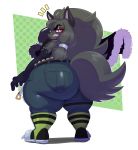  2020 absurd_res anthro big_butt butt canid canine canis clothed clothing female frown fully_clothed fur grey_body grey_fur hair hi_res huge_butt long_hair looking_at_viewer looking_back mammal rear_view red_eyes scar scout_(toxicsoul77) scowl sharp_teeth short_stack solo sssonic2 surprise teeth thick_thighs were werecanid werecanine werewolf wide_hips wolf 