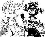  2020 african_wild_dog anthro banded_linsang black_and_white bottle canid canine chico_(fuel) clothed clothing eyewear felid feline food fully_clothed glasses group holding_bottle holding_object hoodie horn lagomorph leporid linsang looking_at_another lynx mammal marc_(theblueberrycarrots) milo_(juantriforce) monochrome popcorn rabbit sami_(enginetrap) sitting tape theblueberrycarrots topwear ty_(appleseed) viverrid 
