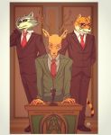  2020 anthro antlers beastars bill_(beastars) canid canine canis cervid clothed clothing eden_fries eyewear felid fully_clothed fur group horn legoshi_(beastars) louis_(beastars) male mammal pantherine standing suit sunglasses tiger wolf 