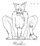  anthro black_and_white breasts domestic_cat ellipses felid feline felis female fish genitals hi_res looking_at_viewer mammal marine monochrome nipples nude pussy realius simple_background sitting solo 