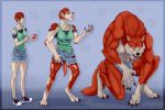  anthro breasts canid canine canis clothing female feral human human_to_anthro mammal sequence solo species_transformation torn_clothing transformation were werecanid werecanine werewolf wolf zhekathewolf ztw2020 