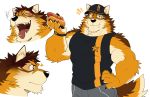  anthro barrel_(live-a-hero) biceps canid canine canis clothing food fur hat headgear headwear hi_res hot_dog live-a-hero male mammal muscular muscular_anthro muscular_male simple_background takemoto_arashi video_games wolf 