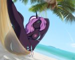  anthro beach bikini bikini_aside breasts clothed clothing clothing_aside digital_media_(artwork) empaws equid equine exposed_breasts female friendship_is_magic hammock hasbro horn idw_publishing looking_at_viewer mammal my_little_pony my_little_pony_(idw) nightmare_rarity_(idw) nipples outside palm_tree partial_nudity sand sea seaside shaded skimpy solo swimwear swimwear_aside tree unicorn water 
