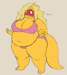  alphys anthro barefoot belly big_belly big_breasts blonde_hair blush bodily_fluids bra breasts buckteeth cleavage clothed clothing cobalt_bloatad deep_navel embarrassed english_text eyewear female front_view frown glasses hair hi_res huge_breasts lizard looking_at_self looking_down love_handles navel nervous nipple_outline non-mammal_breasts obese obese_anthro obese_female overweight overweight_anthro overweight_female panties reptile scales scalie simple_background solo standing surprise swallowing sweat teeth text thick_thighs three-quarter_view undertale underwear video_games wide_hips worried yellow_body yellow_scales 