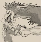  &lt;3 2020 anthro anthro_on_anthro bodily_fluids claws daftpatriot dark_souls dragon dragonoid_(dark_souls) duo everlasting_dragon extreme_french_kiss eyes_closed french_kissing fromsoftware fur furred_dragon half-closed_eyes hand_holding hi_res horn kissing larger_male male male/male monochrome narrowed_eyes neck_bulge saliva sharp_teeth simple_background size_difference smaller_male sweat teeth video_games wings 