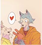  &lt;3 2020 anthro beastars canid canine canis cheek_tuft comic duo eden_fries eyes_closed facial_tuft fur hi_res holding_plushie legoshi_(beastars) mammal open_mouth open_smile simple_background smile tuft wolf 