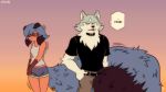  16:9 2020 anthro blue_body blue_fur blue_hair brand_new_animal brown_body brown_fur canid canine canis clothed clothing comic female fluffy fluffy_tail fox-pop fur group hair hi_res huge_tail male mammal michiru_kagemori raccoon_dog shirou_ogami studio_trigger tanuki topwear widescreen wolf 