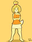  3:4 absurd_res animal_crossing anthro female hi_res isabelle_(animal_crossing) nintendo simple_background six343 solo video_games 