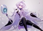  1girl black_gloves bodysuit c-potato fate/grand_order fate/prototype fate_(series) fingerless_gloves gloves hair_between_eyes highres long_hair looking_at_viewer merlin_(fate/prototype) petals red_eyes sketch smile solo very_long_hair white_background white_hair wide_shot 