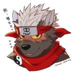  2020 accessory anthro canid canine canis chang52084 clothing domestic_dog fur hair headband headgear headwear male mammal ninja solo tadatomo text text_on_clothing text_on_headwear tokyo_afterschool_summoners video_games warrior 