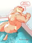  absurd_res anthro bedroom_eyes biceps big_butt butt dialogue dinosaur english_text flaccid french_text genitals hairless hi_res looking_back male muscular muscular_anthro muscular_male narrowed_eyes nude partially_submerged penis reptile scalie seductive serex simple_background smile solo swimming_pool teeth text theropod thick_tail translated tyrannosaurid tyrannosaurus tyrannosaurus_rex water wet 