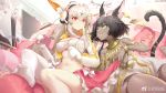  2girls animal_ears headphones no_bra shanyao_jiang_tororo tagme_(character) tail thighhighs x2:_eclipse 