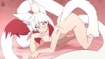  16:9 animated big_ears blush breasts butt female hair humanoid long_tail looking_at_viewer mammal nipples nude one_eye_closed short_playtime silver_soul simple_background small_breasts smile solo unknown_artist white_hair widescreen wink 