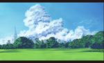  absurdres blue_sky building cloud cloudy_sky cumulonimbus_cloud day field forest highres letterboxed nature no_humans original outdoors sawitou_mizuki scenery sky skyscraper summer traditional_media 