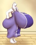  2020 anthro big_breasts big_butt blues64 blush boss_monster bovid breasts butt caprine cellphone clothed clothing female fur hi_res huge_breasts huge_butt hyper hyper_breasts mammal marauder6272 phone smartphone solo toriel undertale video_games white_body white_fur 