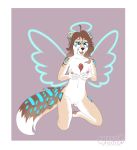  absurd_res anthro bodily_fluids breasts cum female foxyfreija fur genital_fluids genitals halo hi_res holding_breast kneeling looking_at_breasts looking_at_genitalia looking_at_penis penis pussy sex sheepfloof smile solo tan_body tan_fur titfuck tongue tongue_out wings 