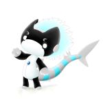  absurd_res ambiguous_gender android anthro black_body ding_(fcc) fairycatcreation fish gem gesture hair hi_res long_tail machine male marine mask merfolk mermadroid pearl_(gem) robot shark shark_tail simple_background solo stripes waving white_background white_bodysuit white_eyes 