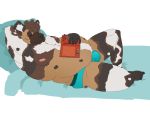  absurd_res african_wild_dog anthro armpit_hair belly black_nose body_hair book bottomwear brown_body brown_fur bulge canid canine canis chest_tuft clothing darius_davis digital_media_(artwork) eyes_closed frohawk fur hair happy_trail hi_res lying male mammal multicolored_body multicolored_fur muscular muscular_male nipple_piercing nipples on_back overweight piercing simple_background sinibun_95 smile solo tuft underwear 