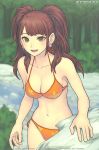  1girl bikini brown_eyes earrings gofelem jewelry kujikawa_rise looking_at_viewer navel open_mouth persona persona_4 red_hair solo swimsuit twintails 