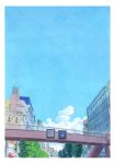  blue_sky city cloud day highres no_humans outdoors overpass road_sign sawitou_mizuki sign sky 