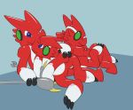  :3 ambiguous_gender animate_inanimate balloon-quilava cuddling digimon digimon_(species) group headphones hexatoy hi_res inflatable inflatable_toy living_inflatable microphone nozzle printed_eyes red_body rubber shoutmon 