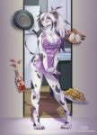 2020 apron apron_only canid canine canis clothing dalmatian domestic_dog female food hair holding_clothing kara_resch kitchen licking licking_lips looking_at_viewer mammal mostly_nude ponytail purplelemons solo standing tongue tongue_out 