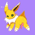  1:1 absurd_res animal_genitalia animal_penis anus balls canine_penis eeveelution feral fur genitals green_eyes hi_res jolteon knot kryztar male nintendo paws penis pok&eacute;mon pok&eacute;mon_(species) presenting ring_eyes smile solo video_games vovo white_body white_fur yellow_body yellow_fur 