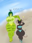  anthro big_breasts bikini breasts clothed clothing dialogue female hi_res holding_breast huge_breasts larger_female lurking_tyger mammal mouse murid murine rodent size_difference smaller_female swimwear thick_thighs topless torri_biggs wide_hips 