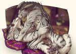  accessory charr duo felid female genitals guild_wars guildwars2 hair_accessory hi_res horn intersex intersex/female kissing licking maara mammal penis pillow rivelta the_gentle_giant tongue tongue_out video_games 