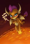  anthro blush dialogue dragon female friendship_is_magic gradient_background hasbro hi_res horn lava looking_at_viewer looking_up my_little_pony simple_background sitting smolder_(mlp) solo soulcentinel wings young 